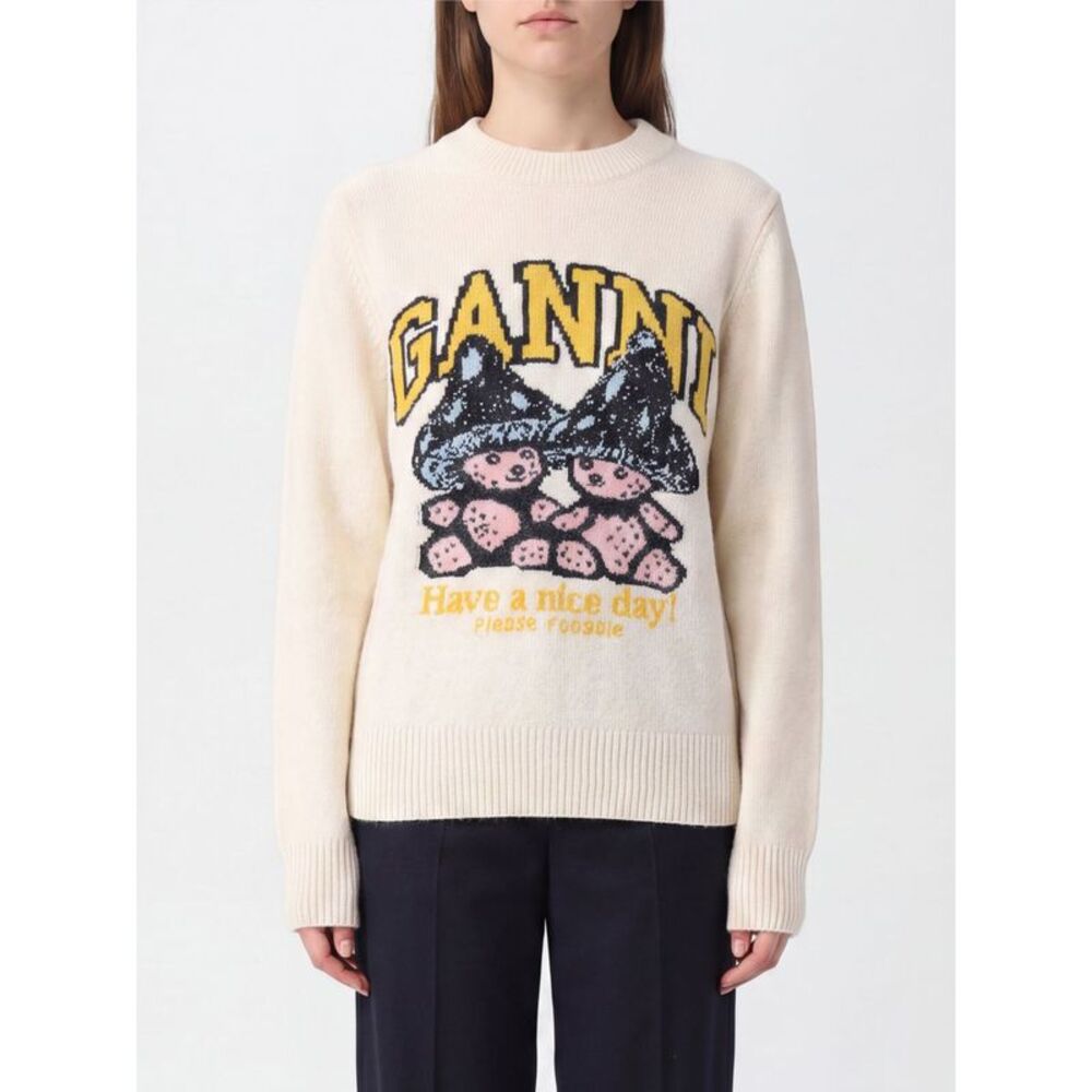 Ganni Women Slim Fit Recycled Wool Logo Print Jumper Ganni